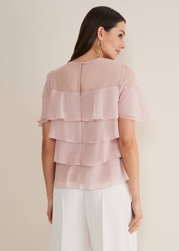 Phase Eight Stacey Ruffle Shirts Pink USA | 1375698-ED